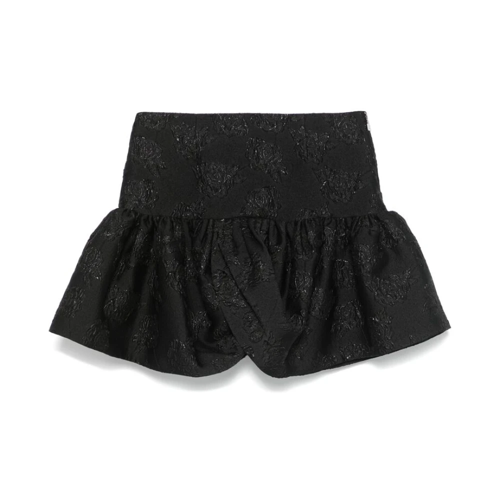 Rotate Birger Christensen Zwarte Jacquard Rok met Bloemmotief en Ballonmodel Black Dames