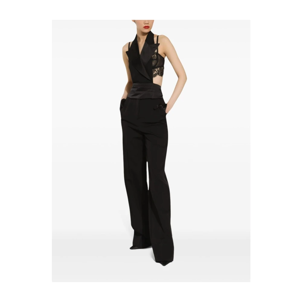 Dolce & Gabbana Zwarte Wol Gabardine Tailored Broek Black Dames