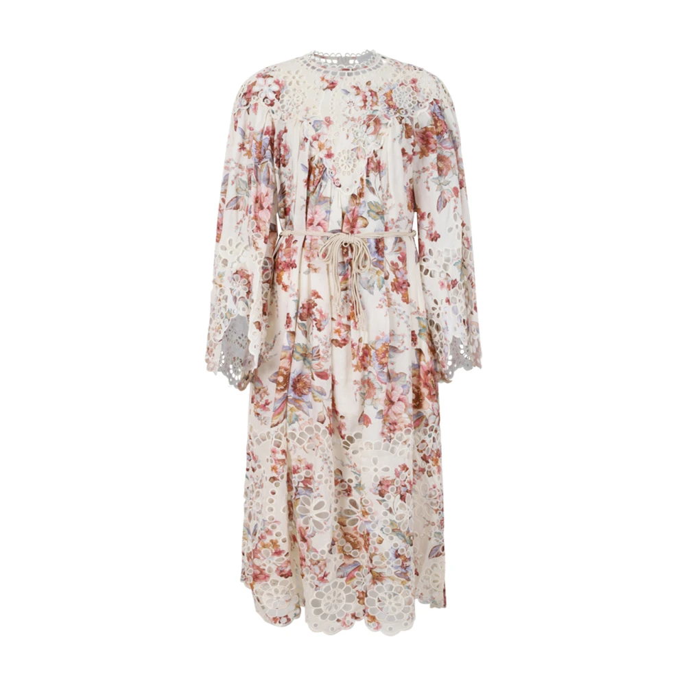 Zimmermann Women's Multicolor Maxi Dresses, L, Floral Lace-Trim Midi Dress