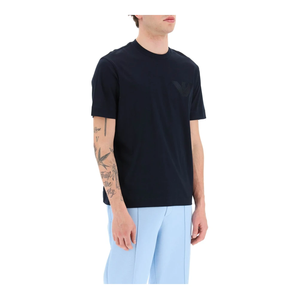 Emporio Armani Logo Borduurwerk T-Shirt van Blue Heren