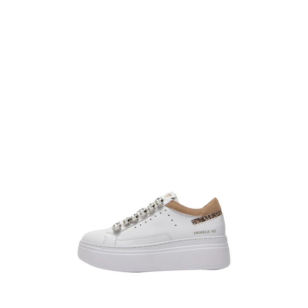 Emanuelle Vee Witte Glam Sneakers met Stenen en Pailletten Dames Schoenen