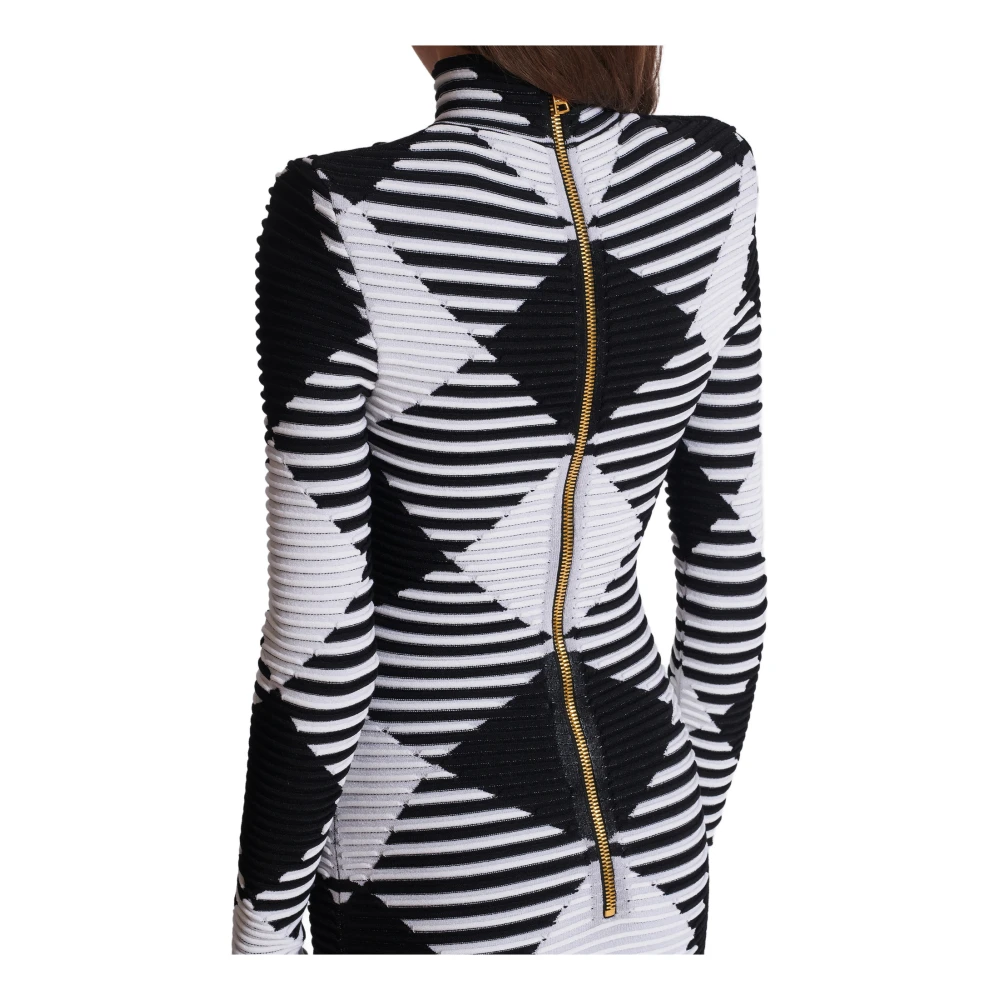 Balmain Korte Jurk in Gerolde Gingham Knit Black Dames