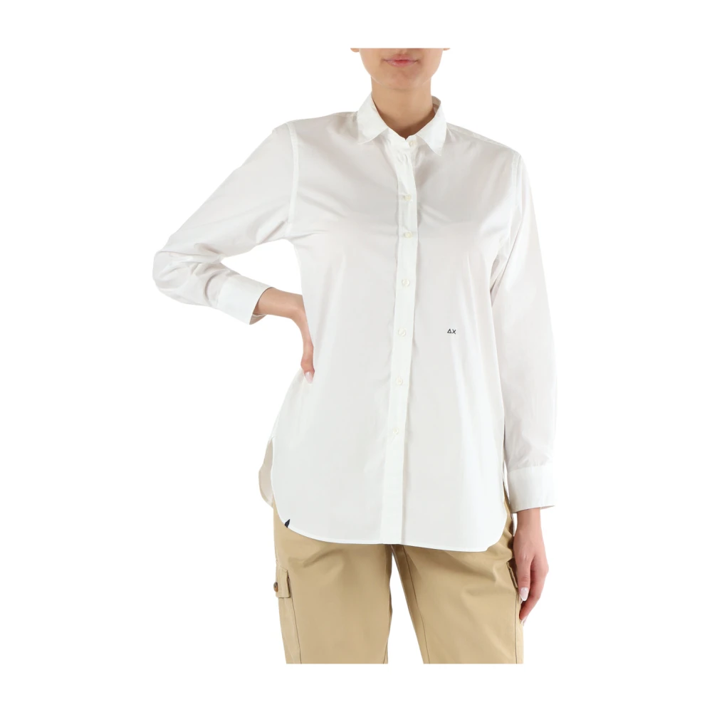 Sun68 Oversized Katoenen Shirt met Logo Borduurwerk White Dames