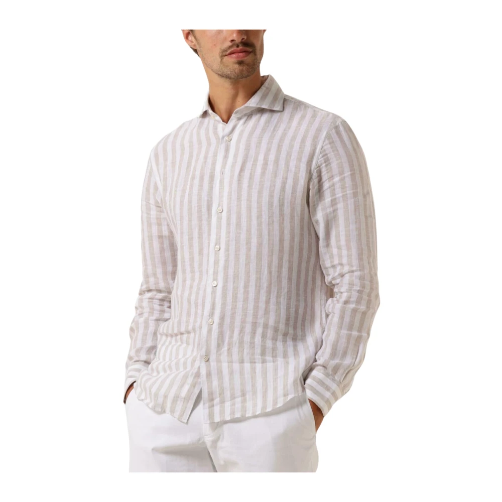 Profuomo Linnen X-Cutaway Shirt Beige Wit Multicolor Heren