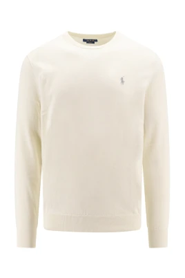 Vit Stickad Slim Fit Tröja
