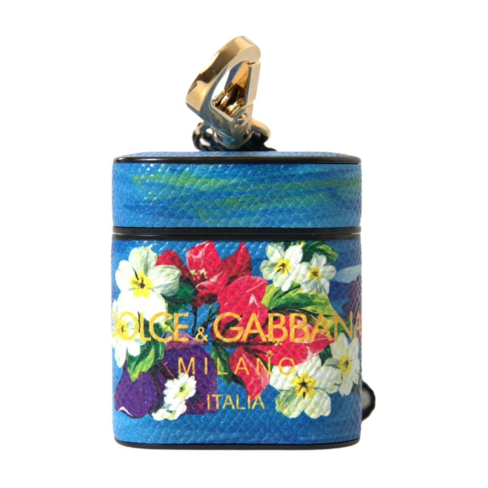 Dolce & Gabbana Blå Blommig Läder Airpods Fodral Multicolor, Unisex
