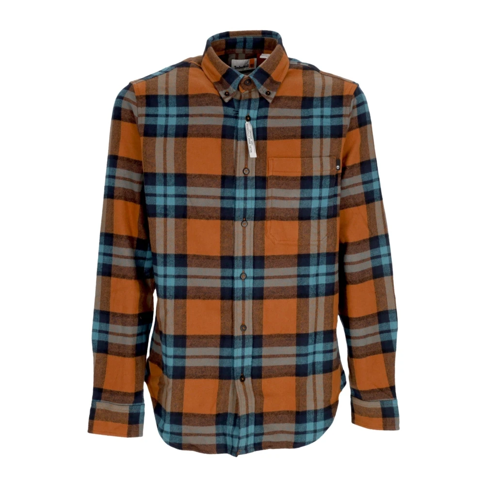 Timberland Men's Yellow Casual Shirts, S, Plaid Flannel Long Sleeve Shirt