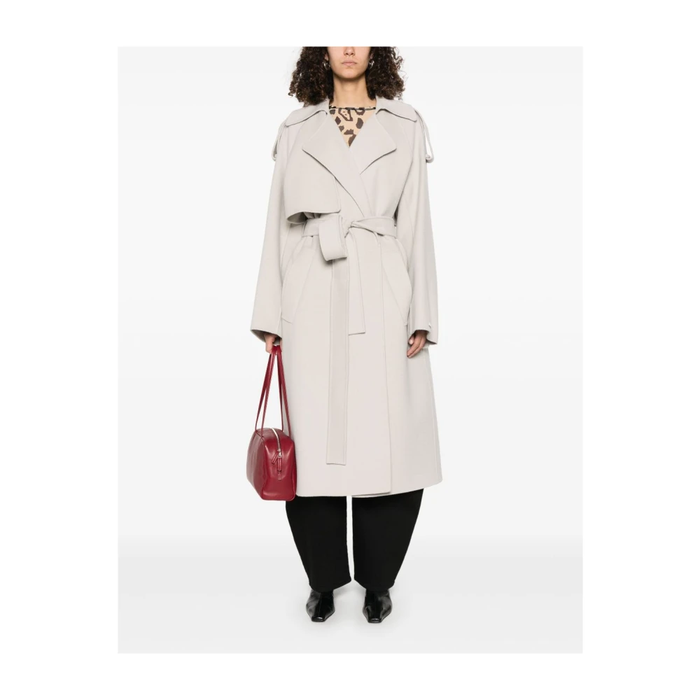 SPORTMAX Dove Grey Mantel met Riem en Zakken Gray Dames