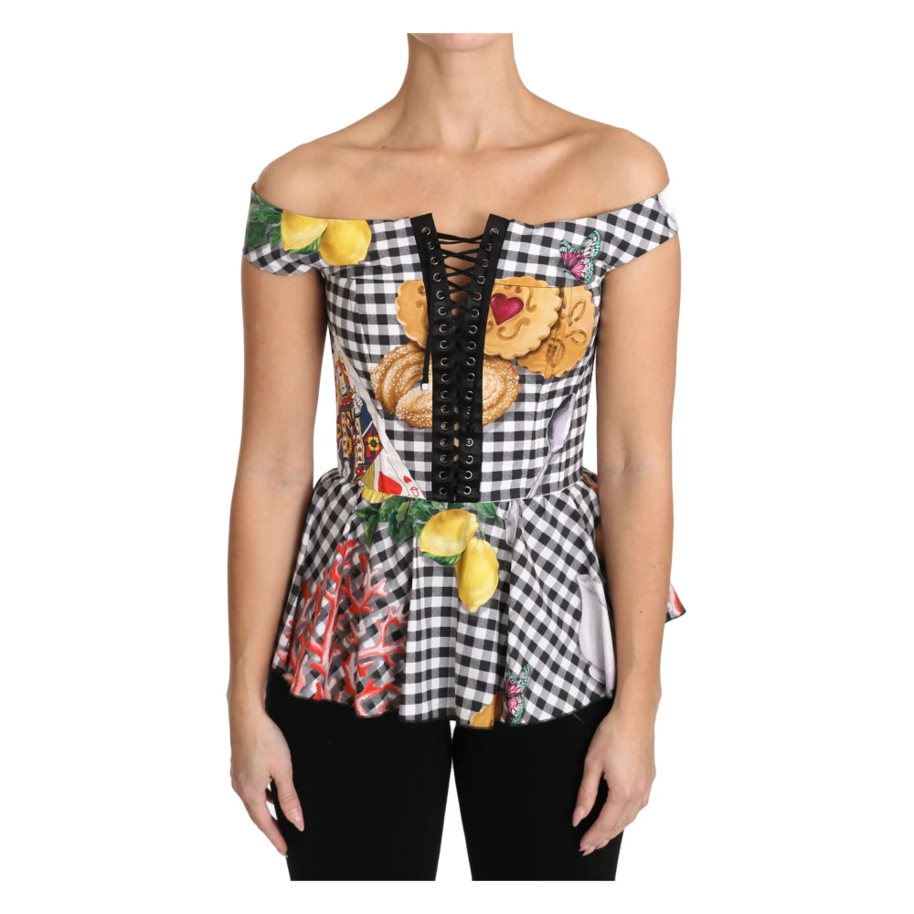 Dolce & Gabbana Women's Multicolor Blouses, 2XS, Chic Checkered Corset Top