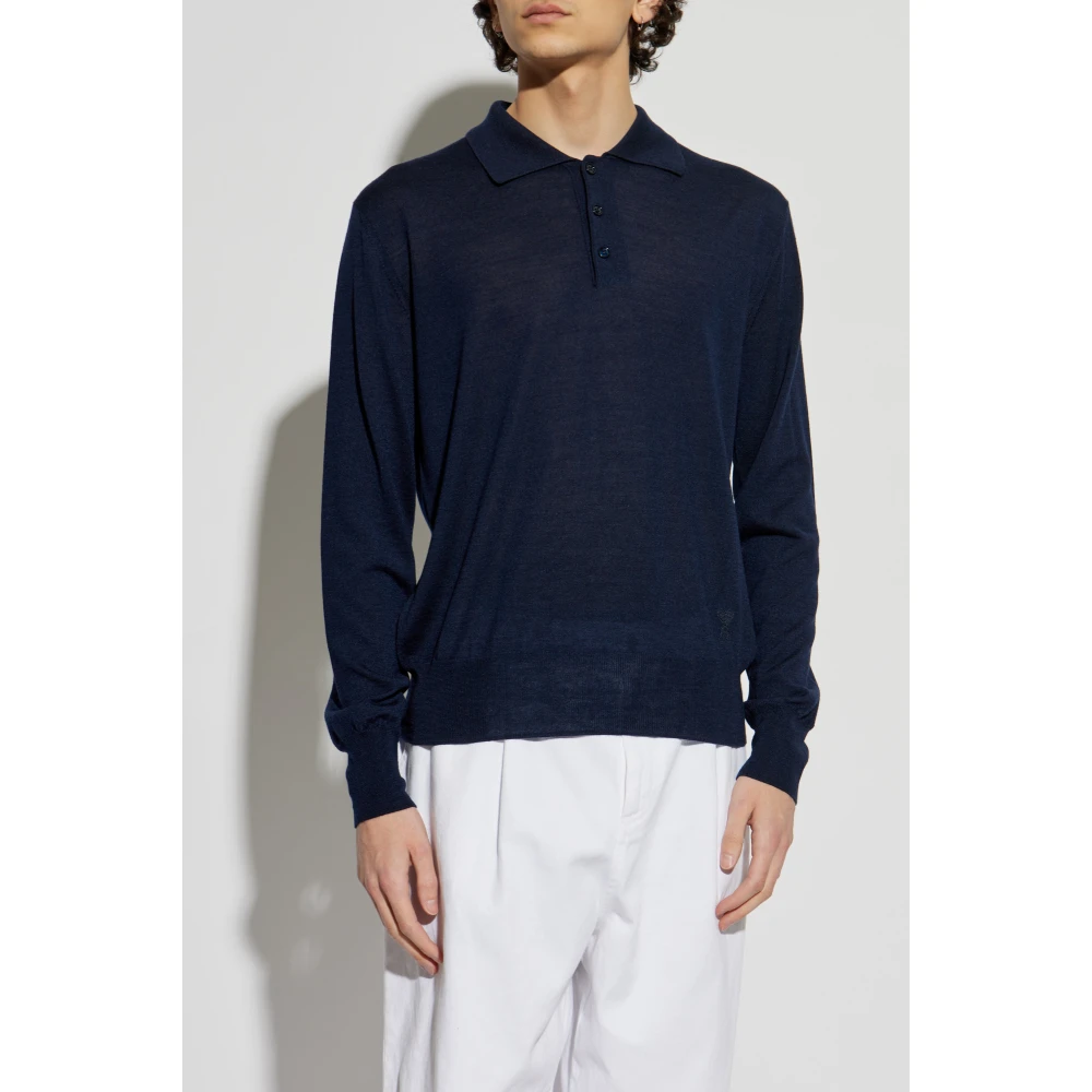 Ami Paris Wollige Polotrui Blue Heren