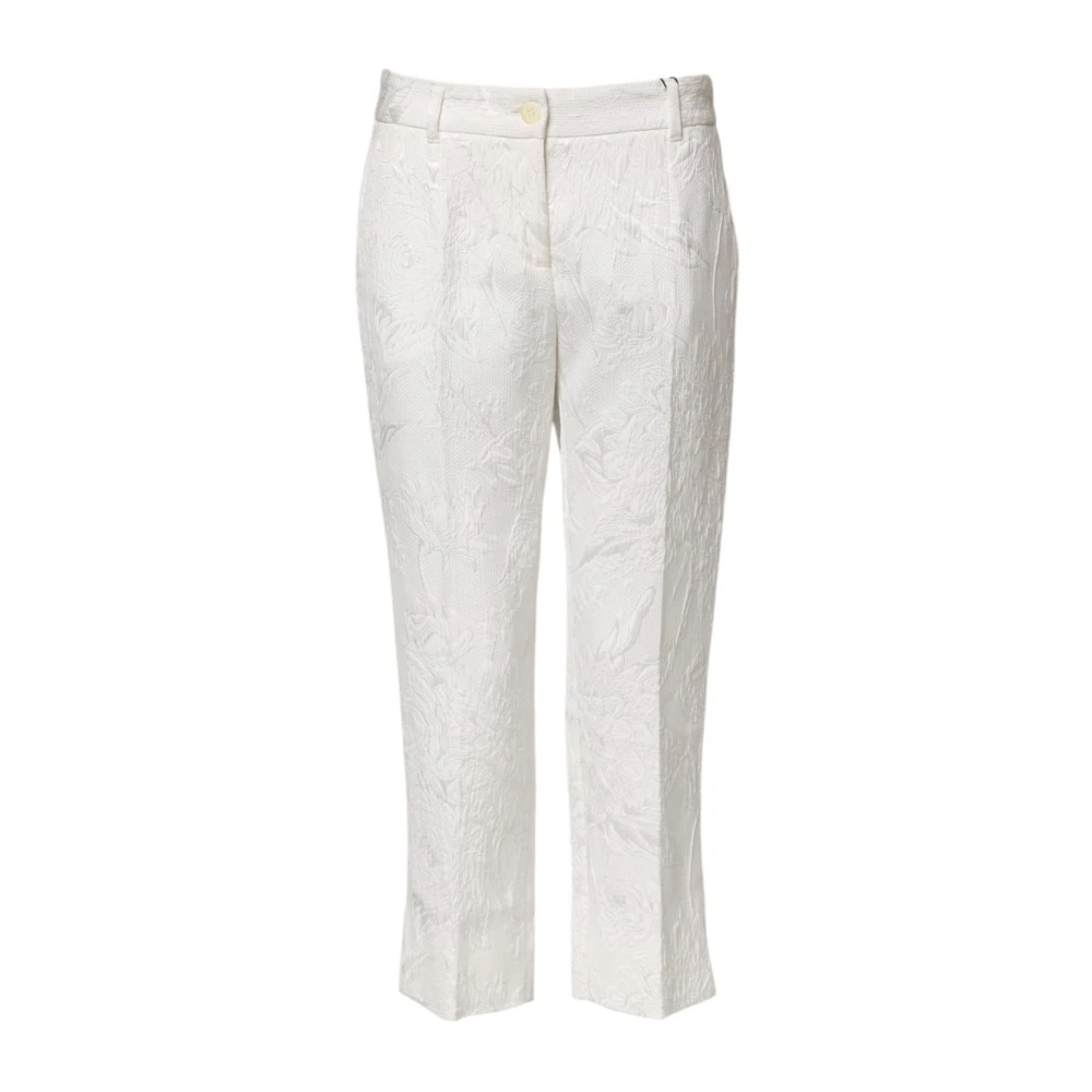 Dolce & Gabbana Women's White Floral Jacquard Cropped Trousers - Cropped Trousers - S - Trousers
