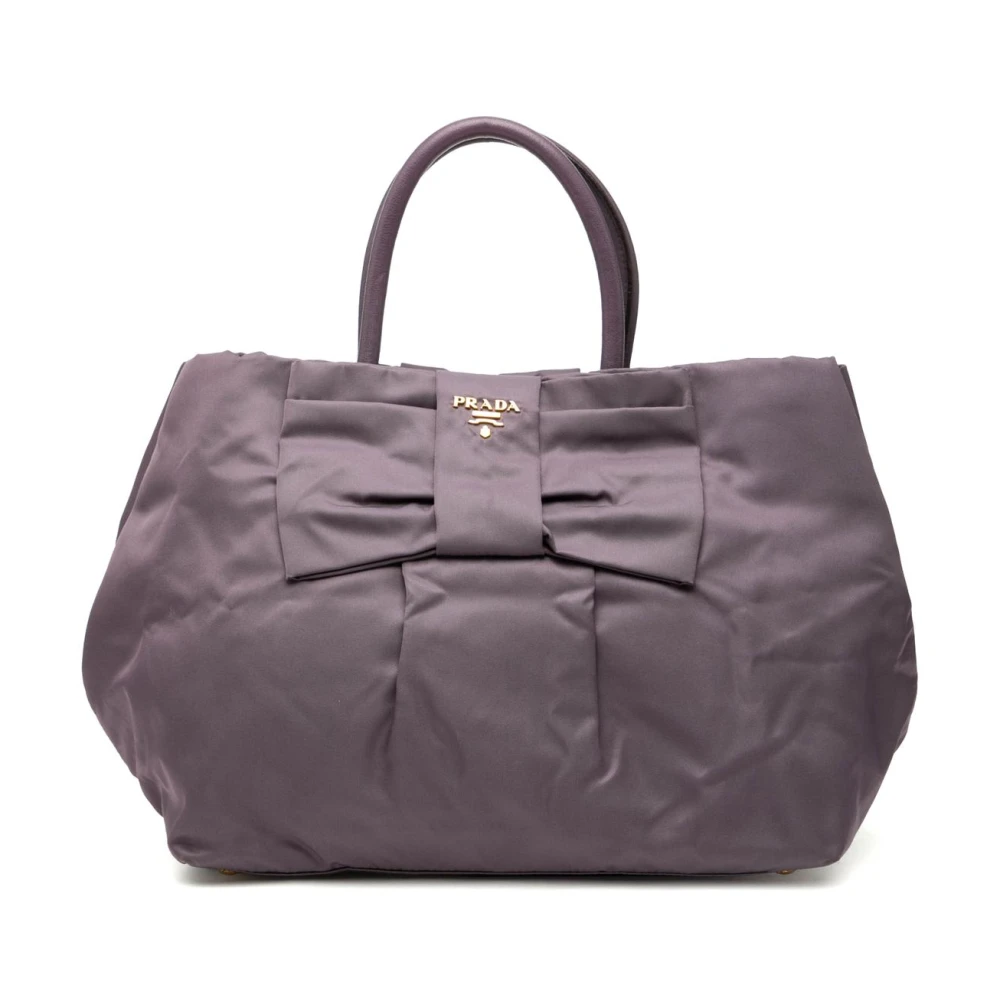 Prada Vintage Women's Purple Pre-Owned Bow Detail Top Handle Bag