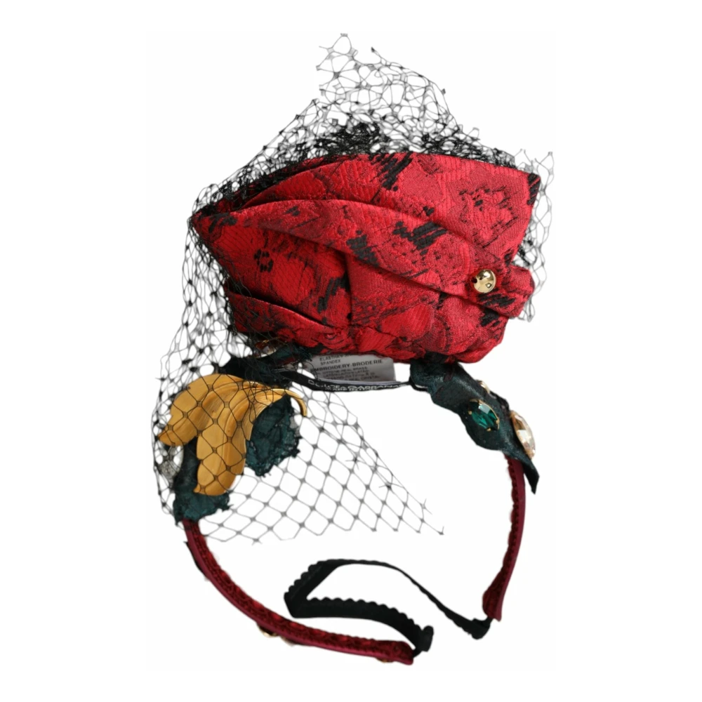Dolce & Gabbana Rode Zijden Crystal Logo Diadeem Haarband Multicolor Dames