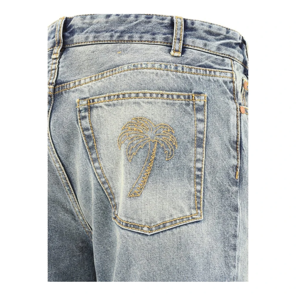 Palm Angels Blauwe Katoenen Jeans met Knoopsluiting Blue Heren