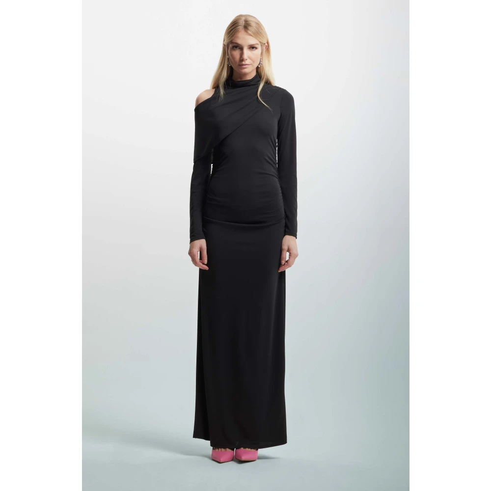 Kocca Elegante Asymmetrische Gelaagde Lange Jurk Black Dames