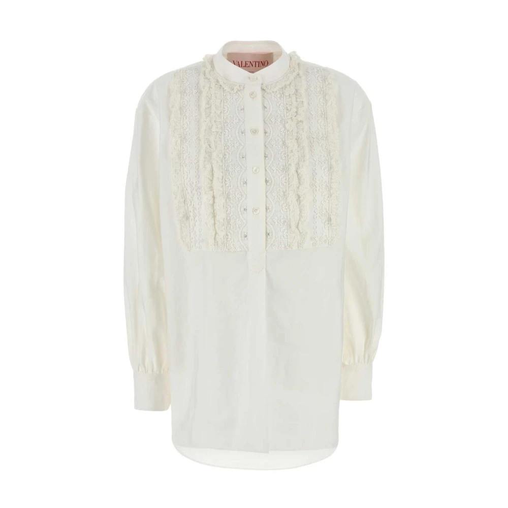 Valentino Garavani Shirts, Female, Xs, Lace Trimmed Cotton Poplin Shirt White