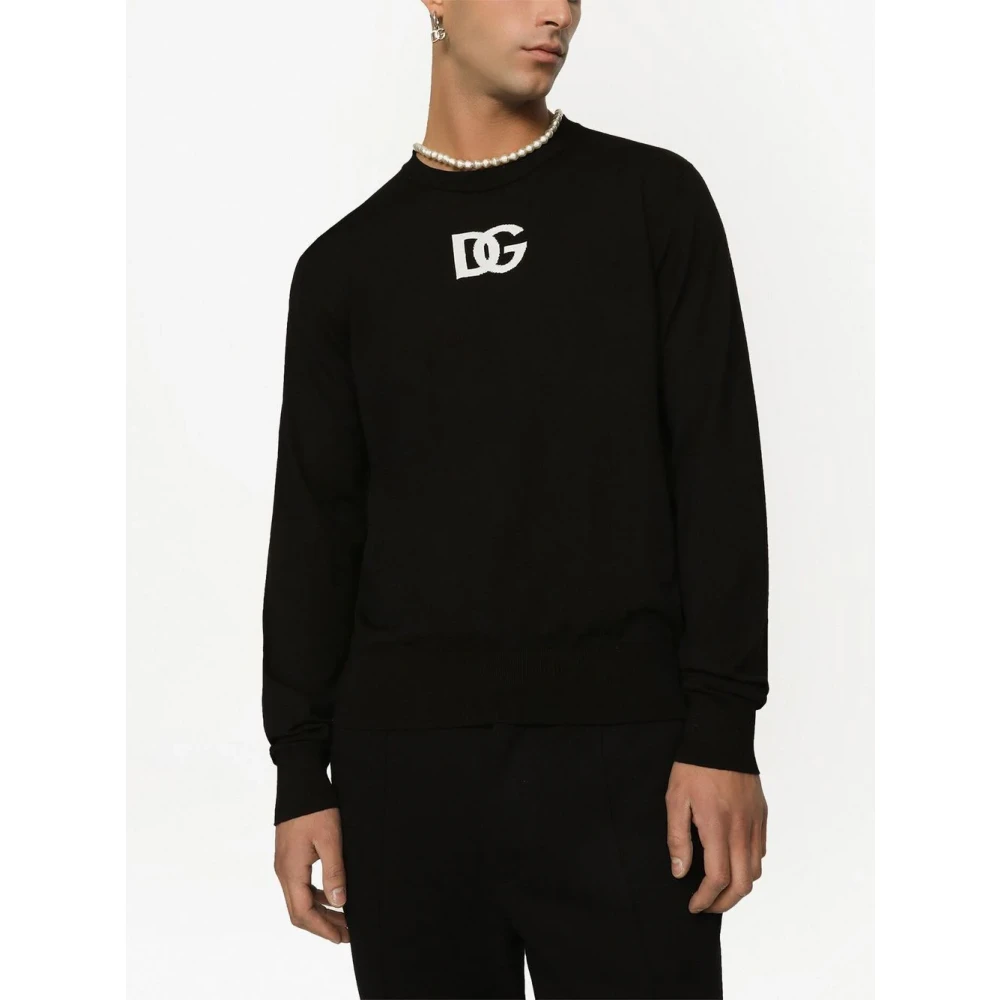 Dolce & Gabbana Zwarte Logo Gebreide Trui Black Heren