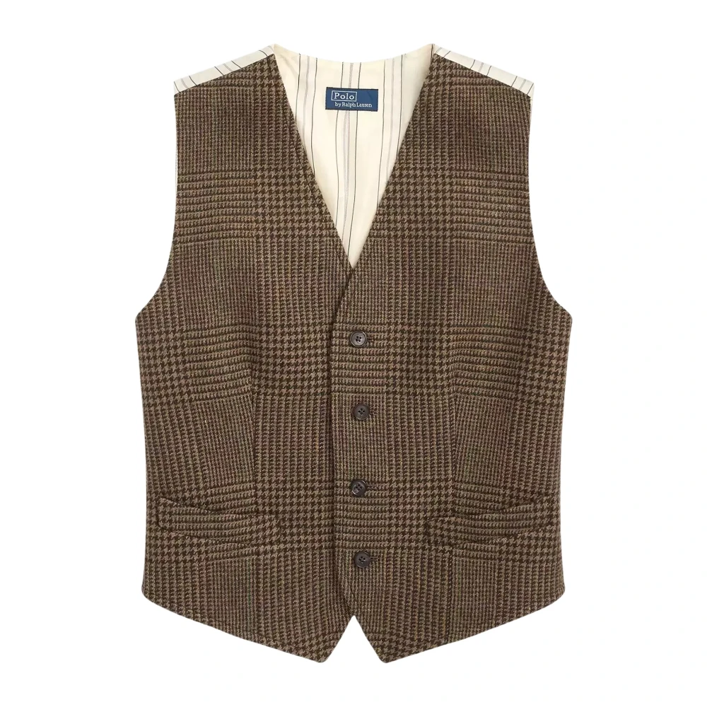 Ralph Lauren Bruin Geruit Gilet Brown Dames