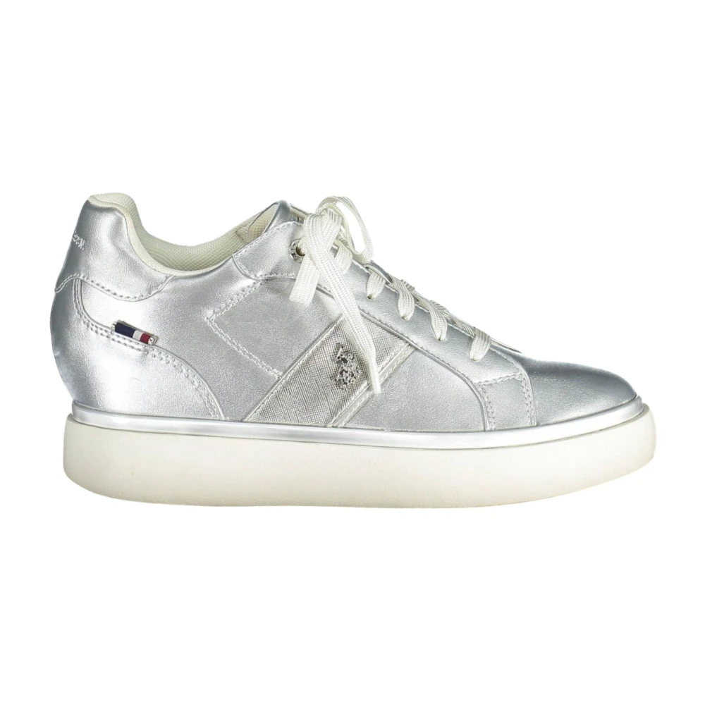 U.s. Polo Assn. Women's Silver Lace-Up Sports Sneakers With Logo Detail