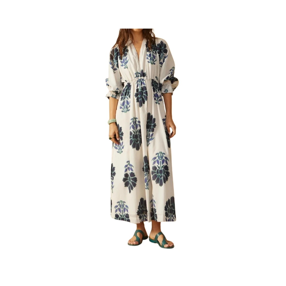 Mare Di Latte Indiase Bloemen Lange Katoenen Kimono White Dames
