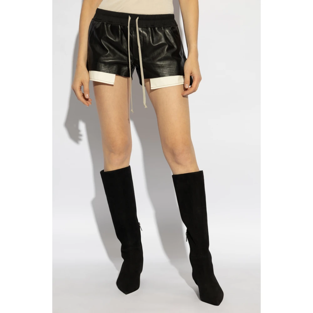 Rick Owens Leren Shorts Fog Black Dames