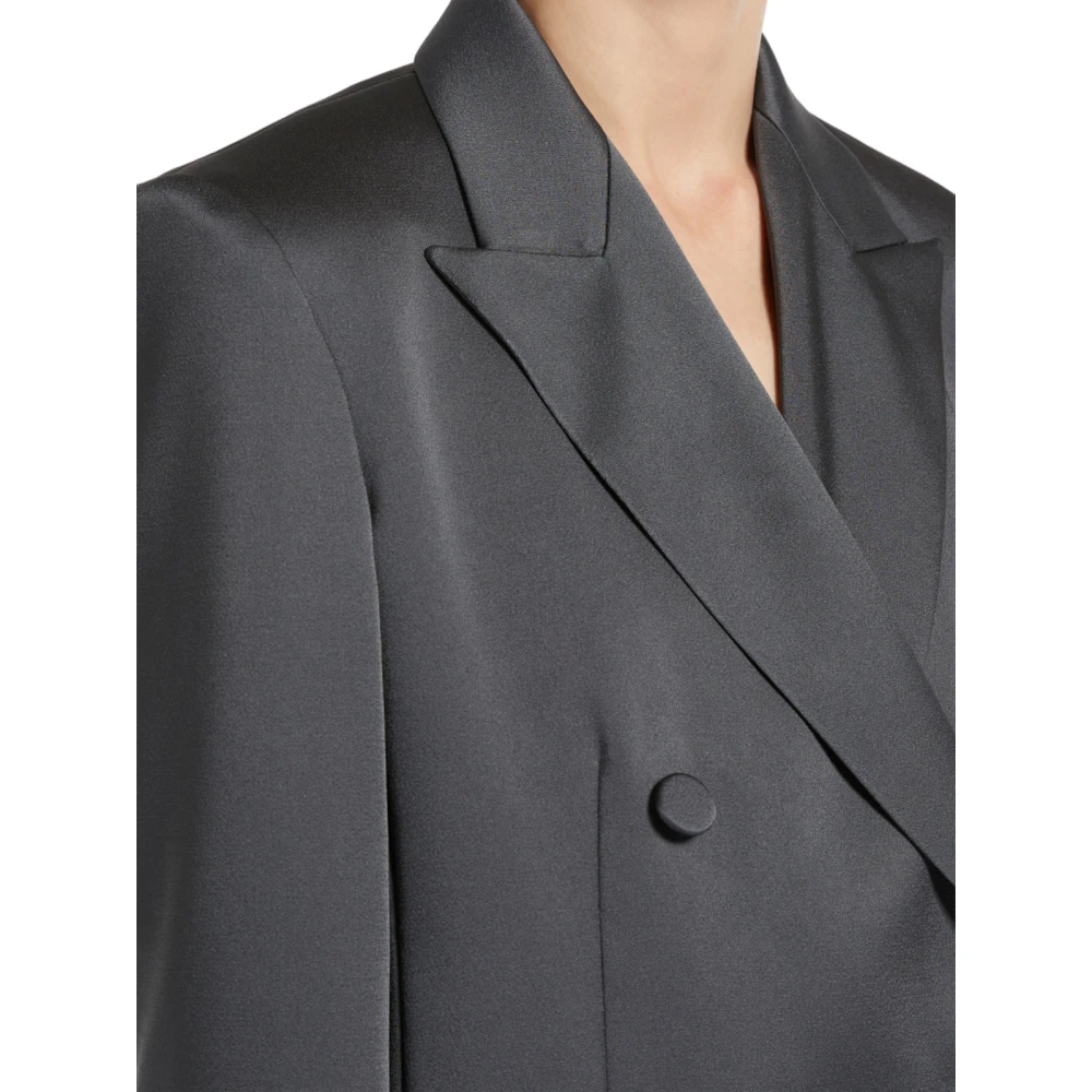 Max Mara Studio Dubbelrijige Satijnen Blazer Grijs Gray Dames