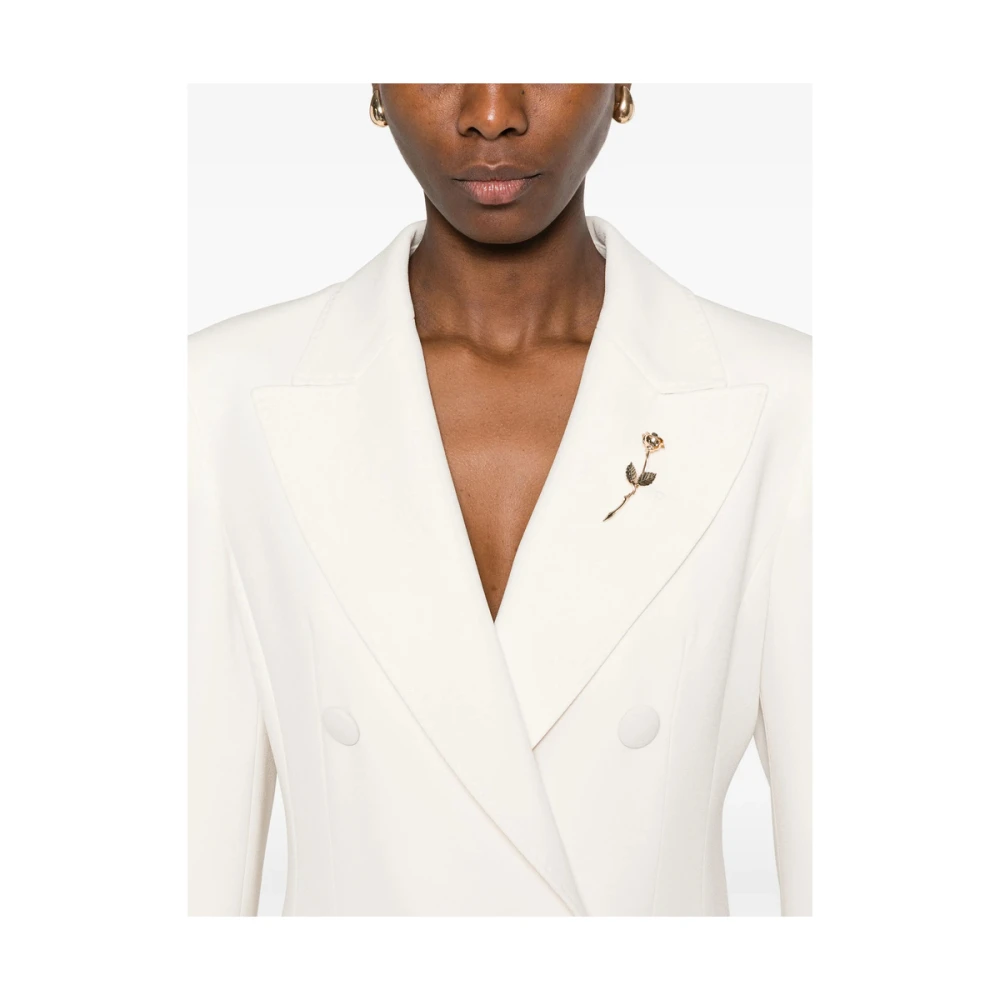 Marella Witte Double-Breasted Jas met Schoudervullingen White Dames