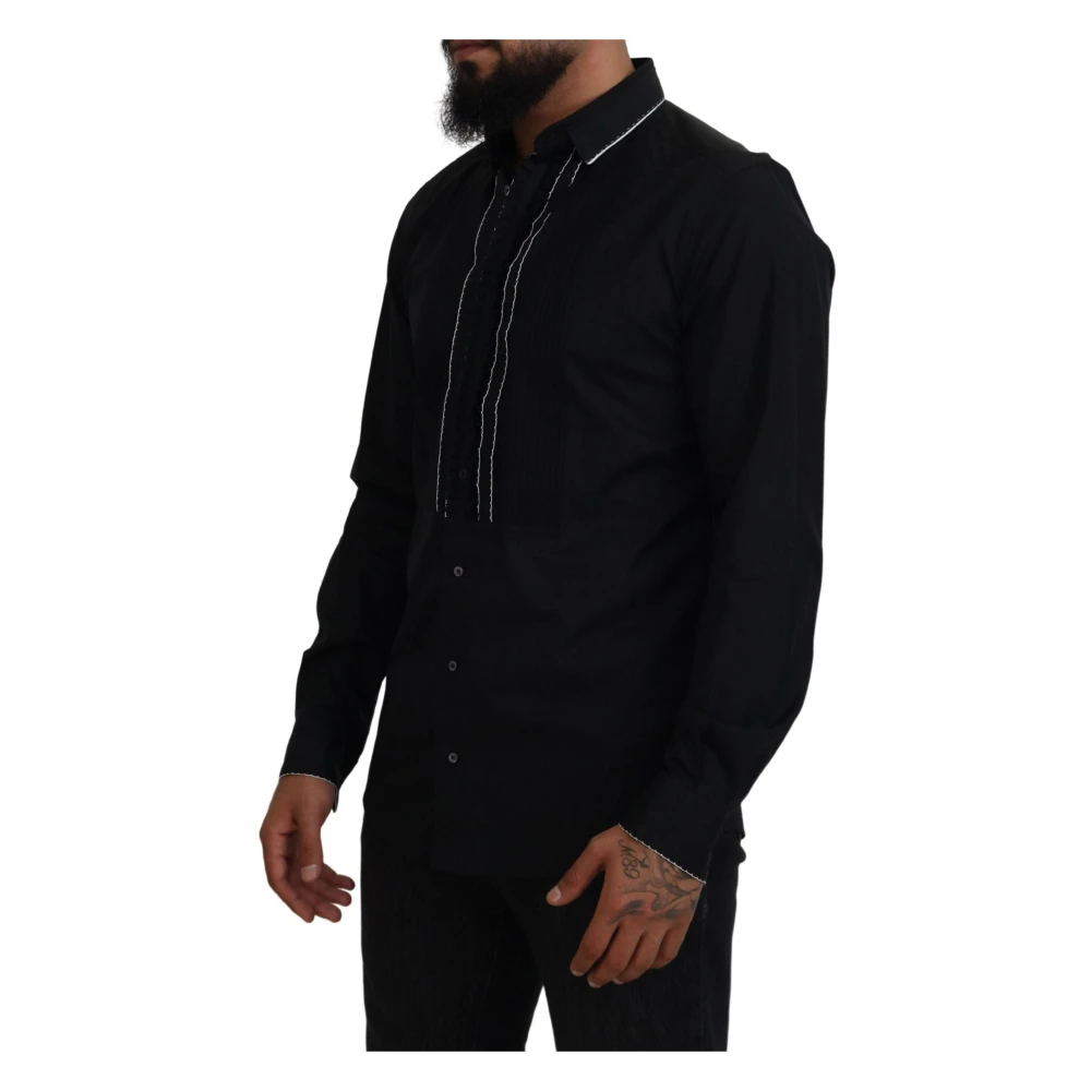Dolce & Gabbana Elegant Slim Fit Tuxedo Dress Shirt Black Heren