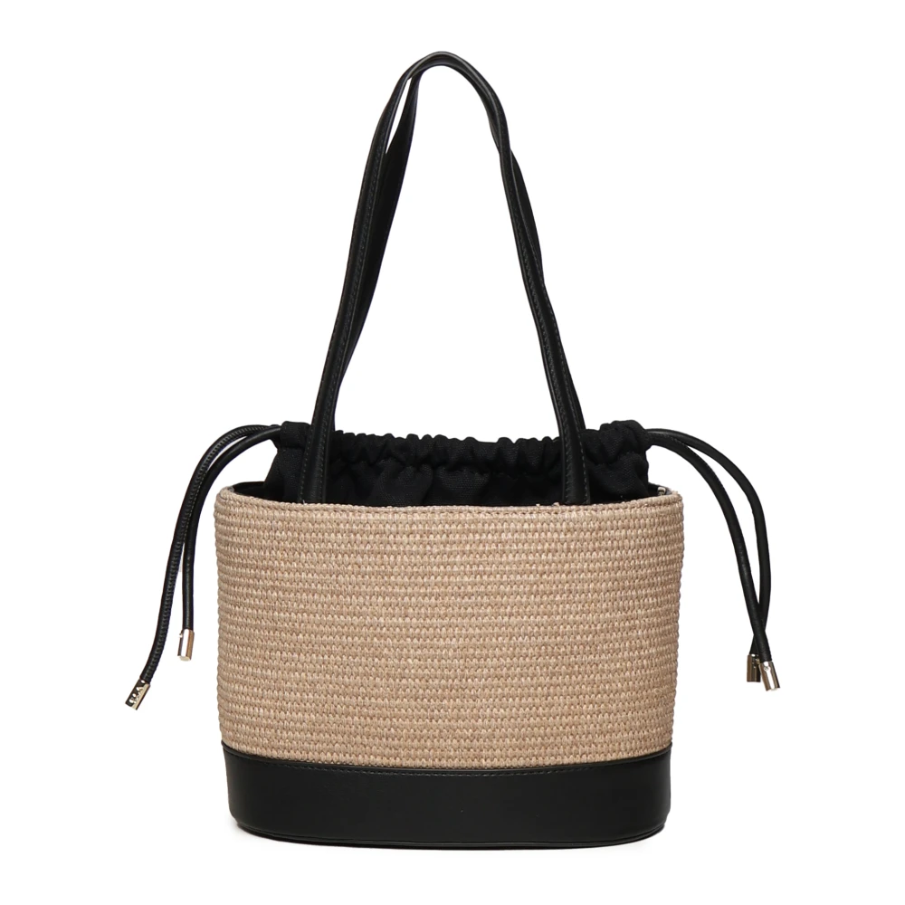 V73 Zwarte Stro Mand Tas met Trekkoord Black Dames