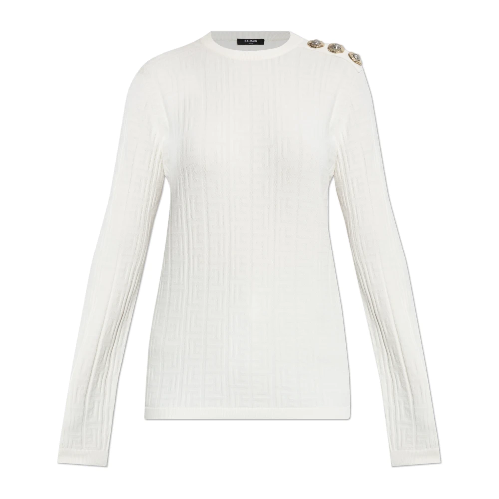 Balmain Women's White Crew Neck Jumper