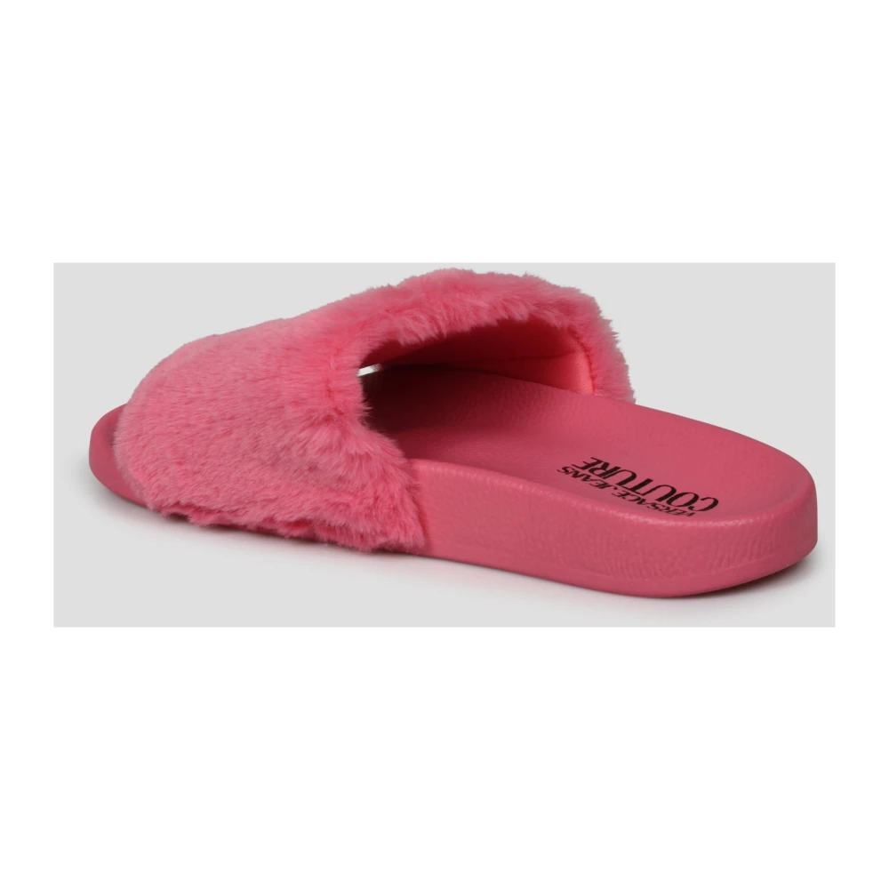 Versace Jeans Couture Faux Fur Slides met Metalen Logo Pink Dames