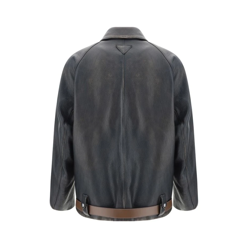 Prada Klassieke leren jas met verstelbare tailleband Black Dames