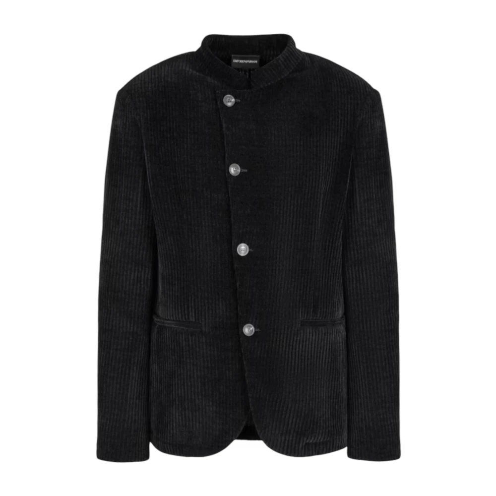 Armani Heren Blazer met Mandarin Kraag Black Heren