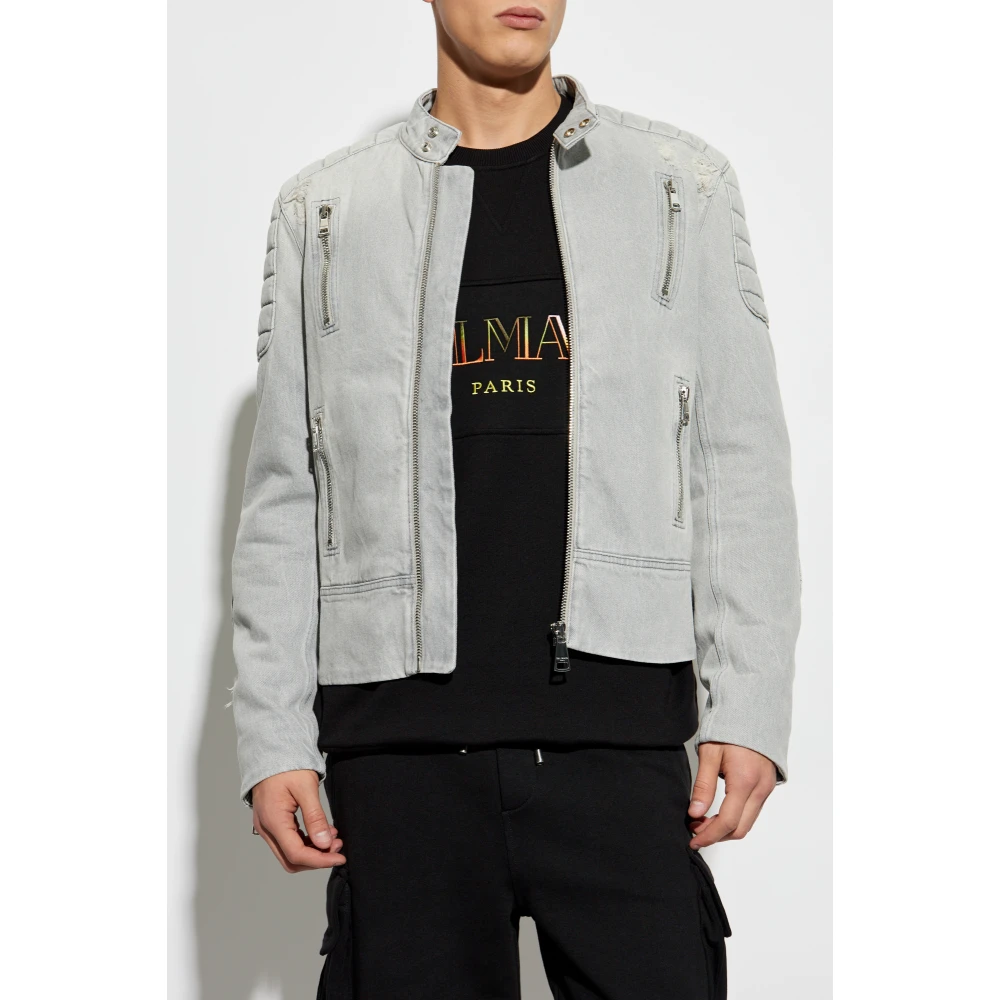 Balmain Denim Jack met Vintage Effect Gray Heren