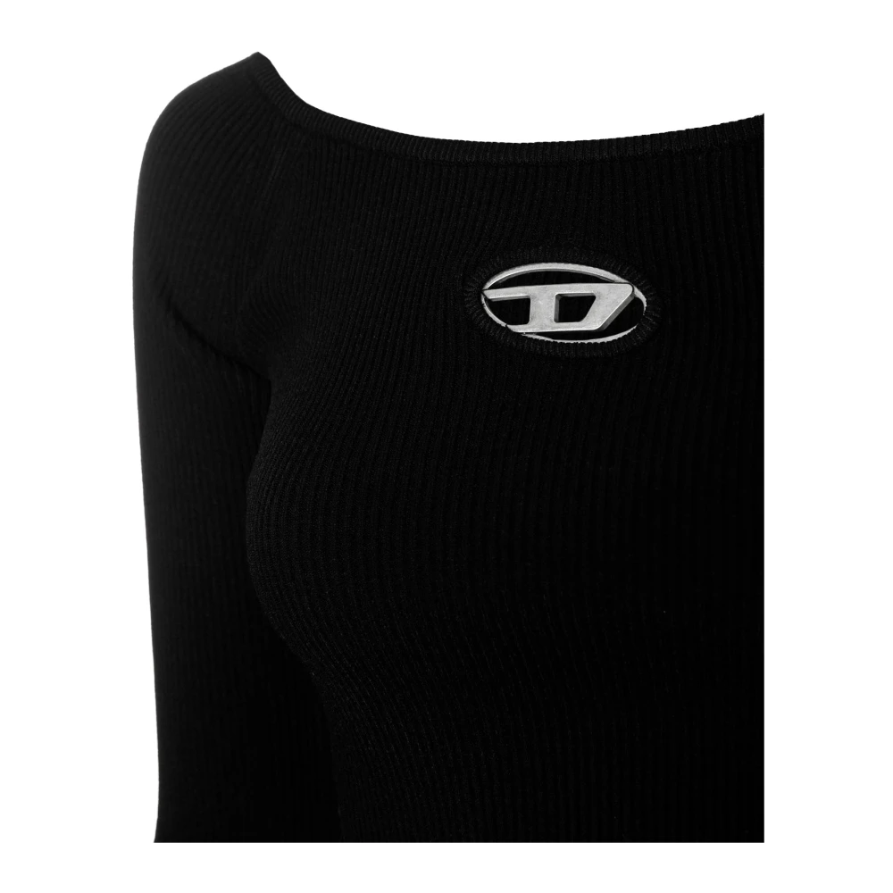 Diesel Shirt met cut-out logo Black Dames