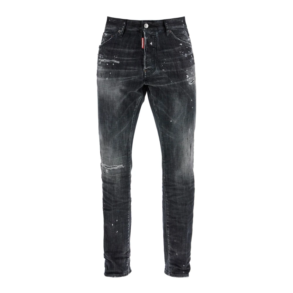 Dsquared2 Zwarte Slim Fit Jeans met Verfspatten Black Heren