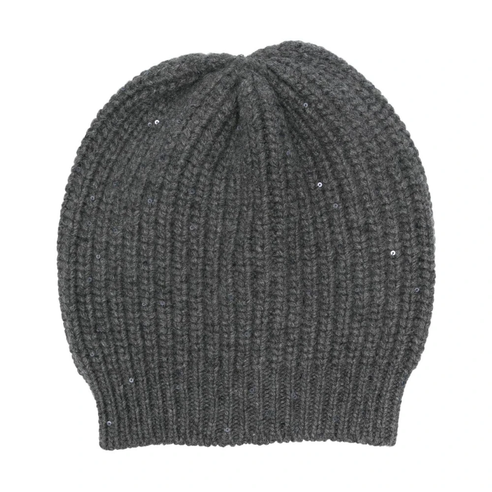 BRUNELLO CUCINELLI Grijze Cashmere Beanie met Pailletten Gray Dames