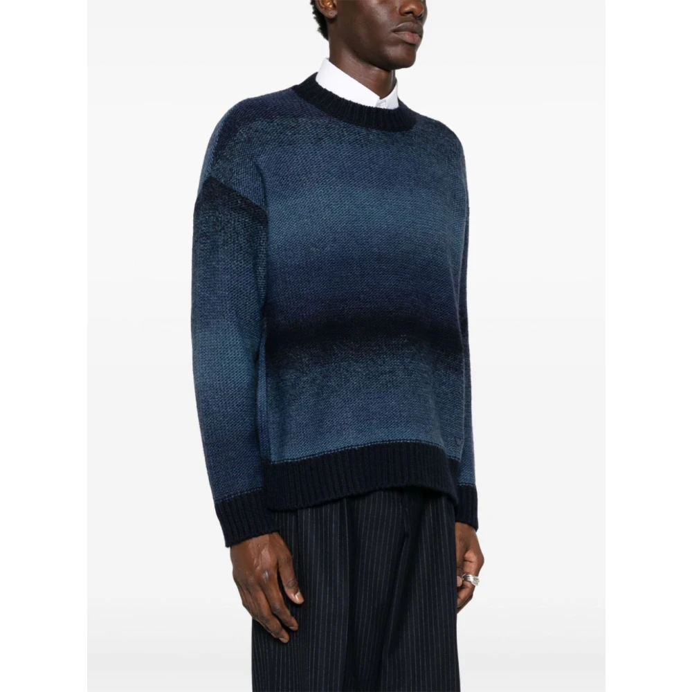 Emporio Armani Gestreepte Gebreide Trui Blue Heren
