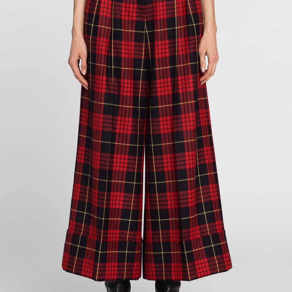 Roberto Cavalli Tartan Wide-Leg Wool Trousers Red Dames