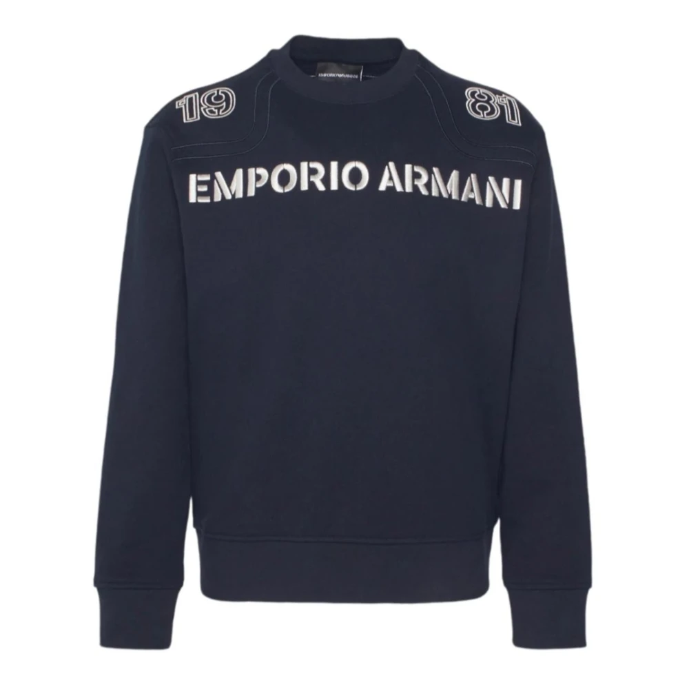 Emporio Armani Men's Blue Navy Cotton Sweatshirt With Embroidered Logo