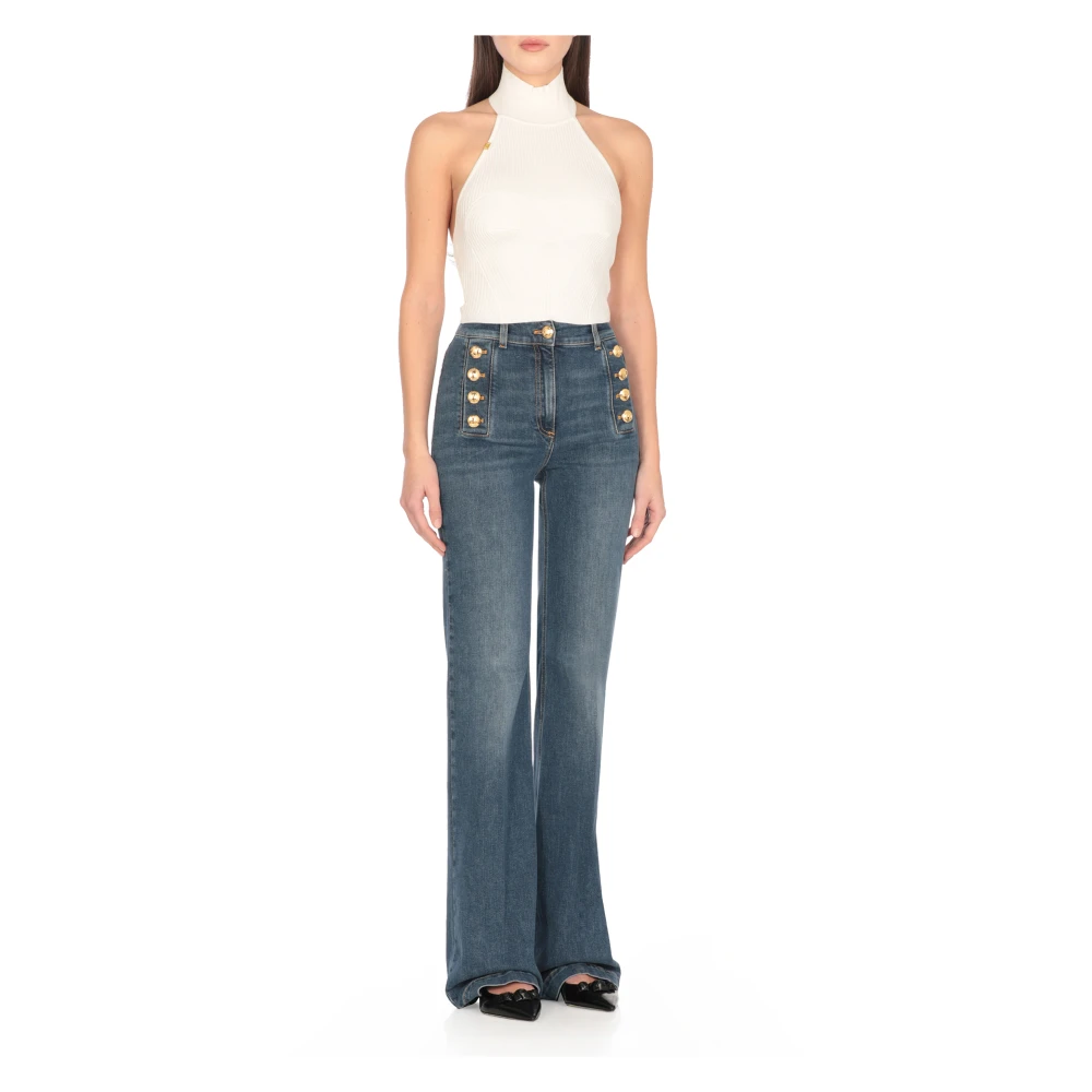 Elisabetta Franchi Ivoor Mouwloze Wijde Hals Top Beige Dames