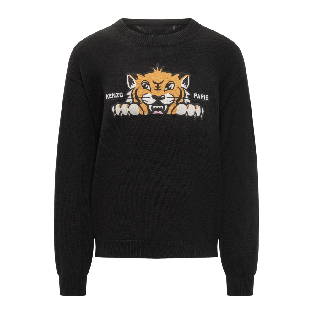Kenzo Men's Black Happy Tiger Embroidered Jumper