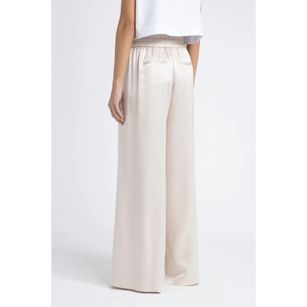 PESERICO Halfglanzende wollen en viscose wijde broek Beige Dames