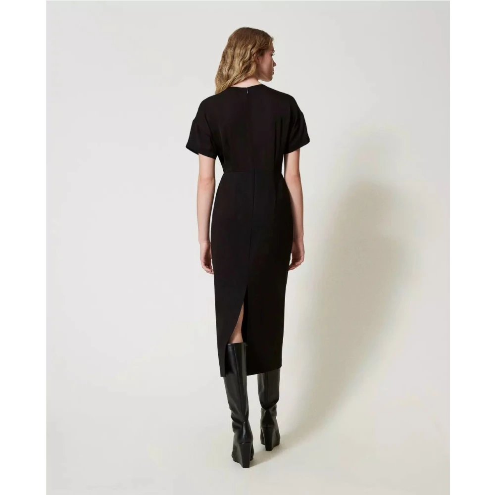 Twinset Milano Gebreide en Crêpe de Chine Jurk Black Dames