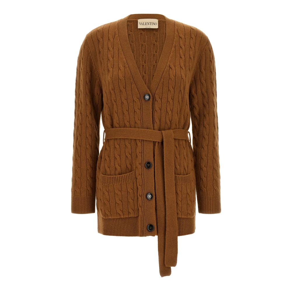 Valentino Garavani Cardigan En Cachemire Tressé Femme Pulls Brun 40 Fr