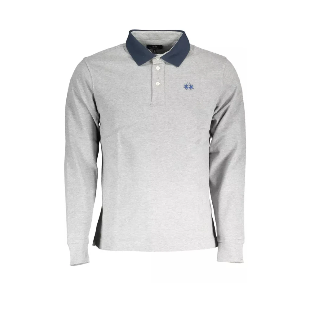 La Martina Men's Gray Polo Shirts,, Long-Sleeved Polo Shirt With Embroidery 2XL