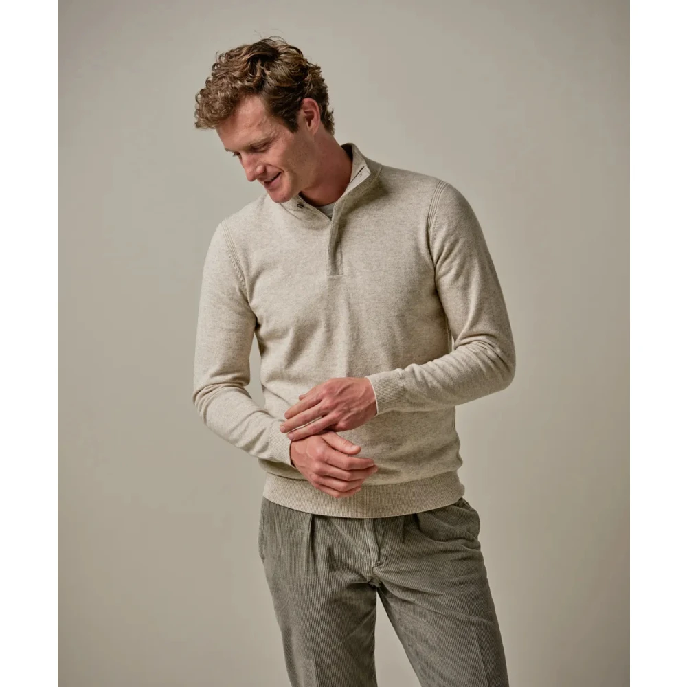 Profuomo Beige Wolmix Half Zip Trui Beige Heren