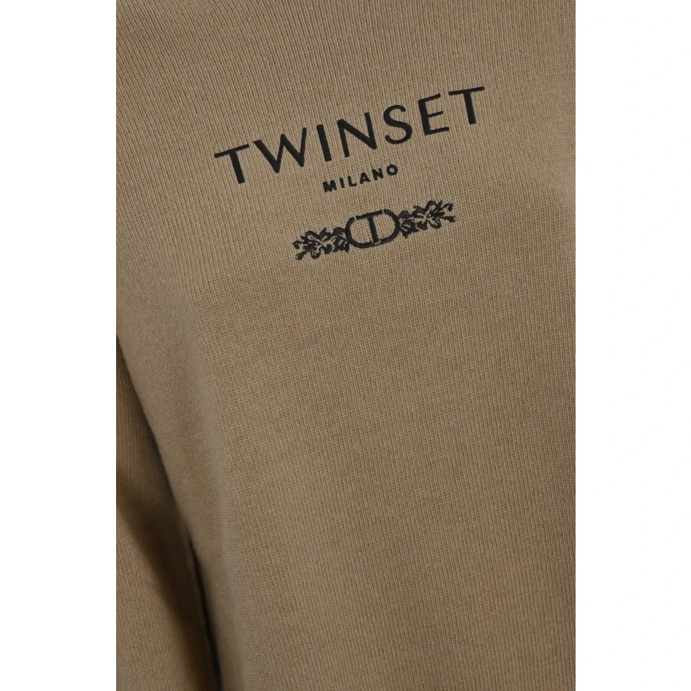 Twinset Geborduurde Logo Sweaters Brown Dames