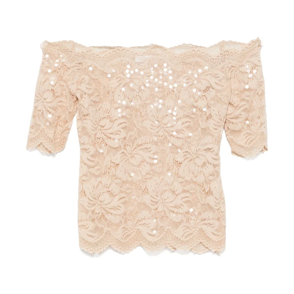 Paco Rabanne Pailletten Top met Wijde Hals Beige Dames