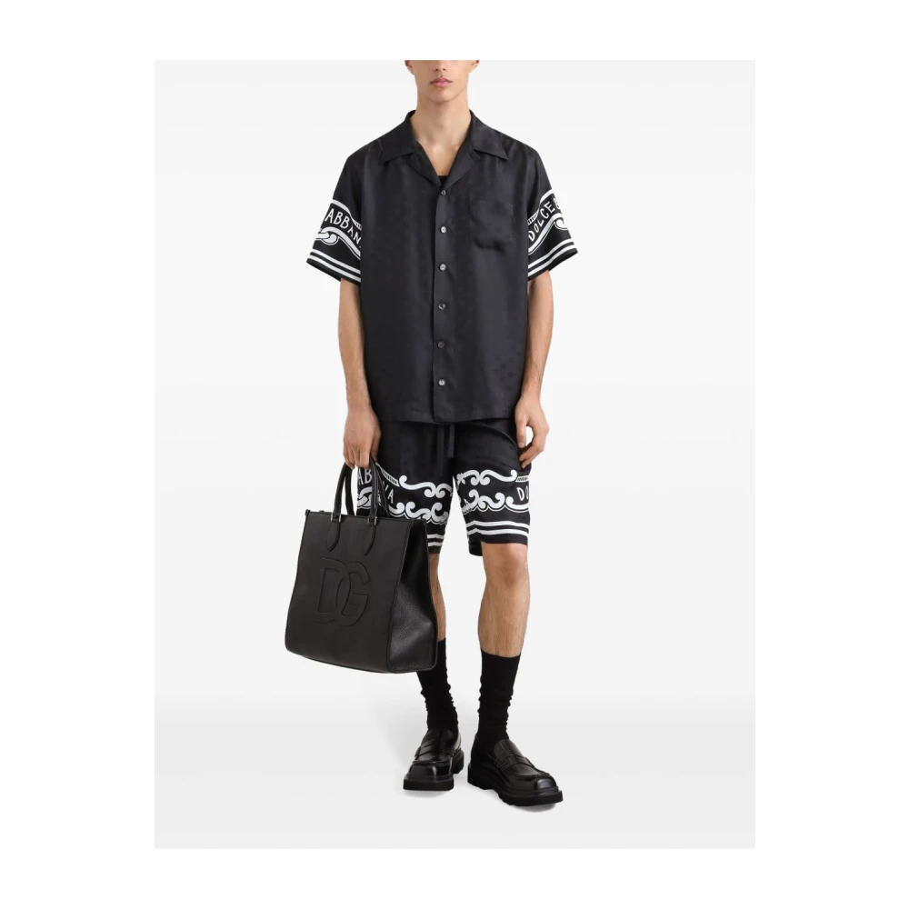 Dolce & Gabbana Zwarte Button-Up Shirt met Logoprint Black Heren